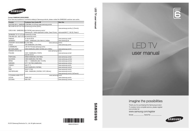 First page image of the manual for UE32C6000RW