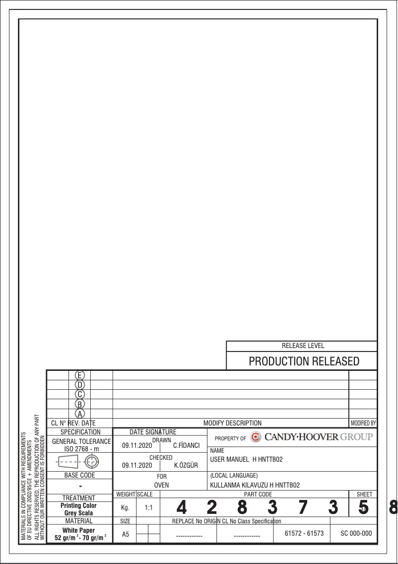 First page image of the manual for HOC3U1178IN