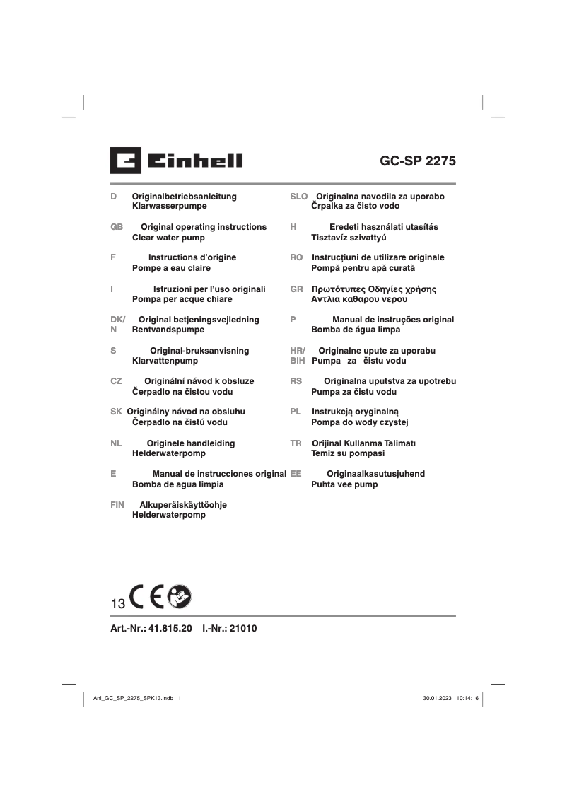 Page 1 of the manual User Manual Einhell GC-SP 2275