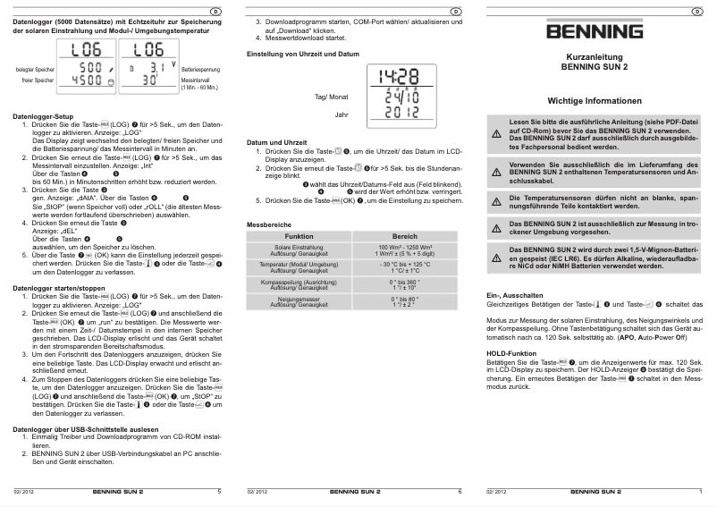 Page 1 of the manual User Manual BENNING SUN 2