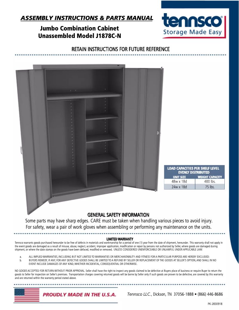 First page image of the manual for J1878C-N