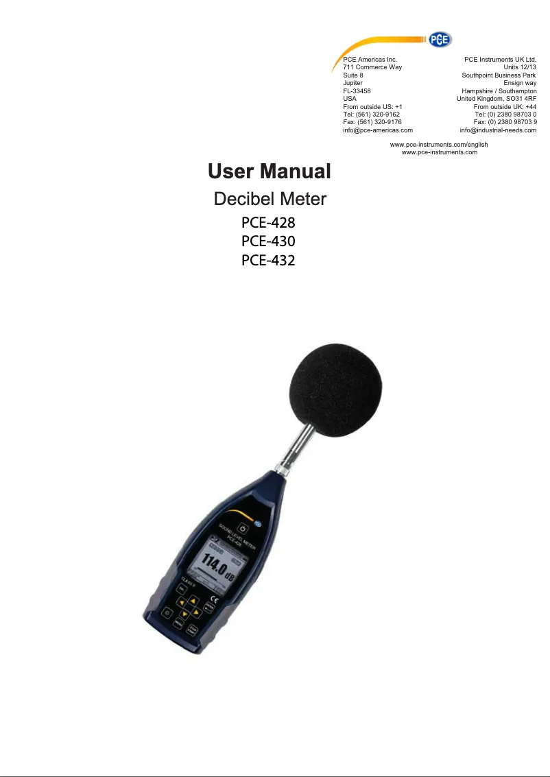 First page image of the manual for PCE-430