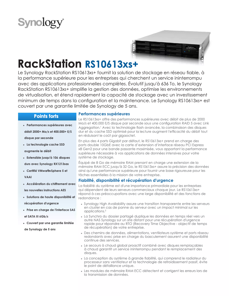 Page 1 of the manual Technical Sheet Synology RS10613xs+