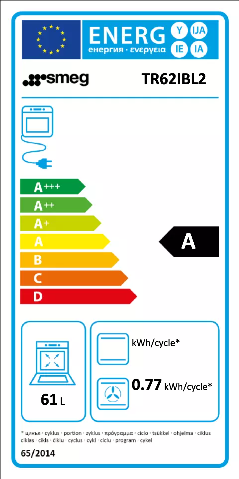 Page 1 of the manual Energy Label Smeg TR62IBL2