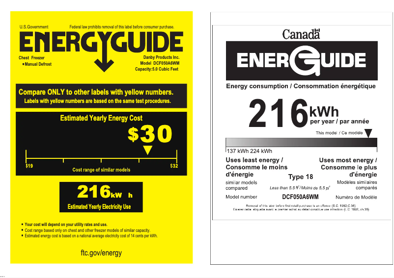 Page 1 of the manual Energy Label Danby DCF050A6WM