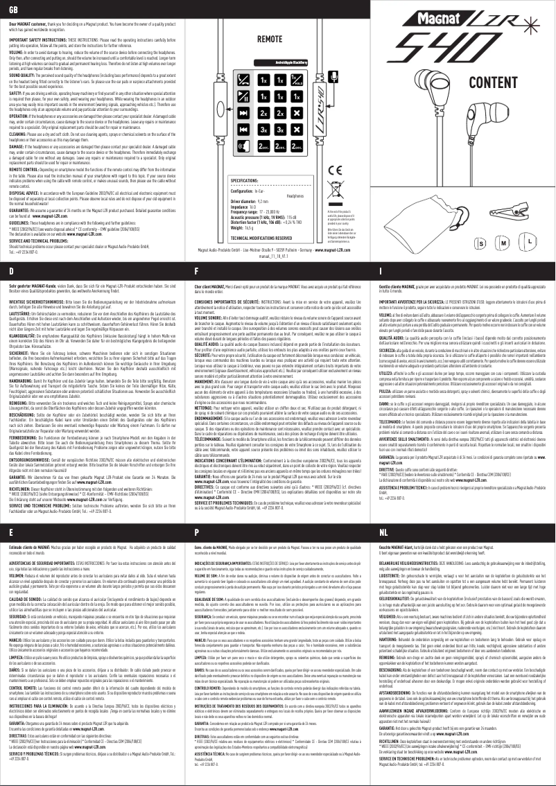 First page image of the manual for LZR 540