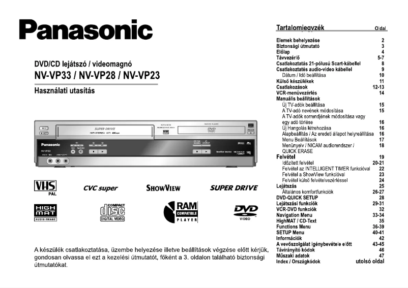 First page image of the manual for NV-VP23