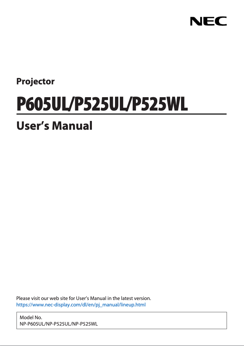 Page 1 of the manual User Manual NEC P605UL