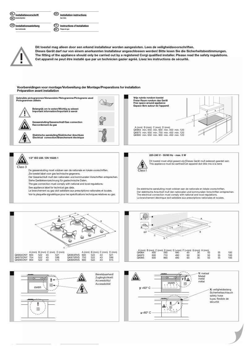 Page 1 of the manual Installation Guide Pelgrim GK875RVSA