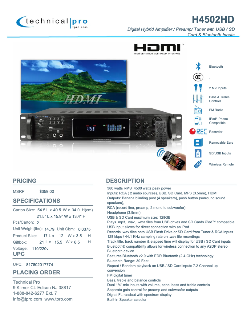 Page 1 of the manual User Manual Technical Pro H4502HD
