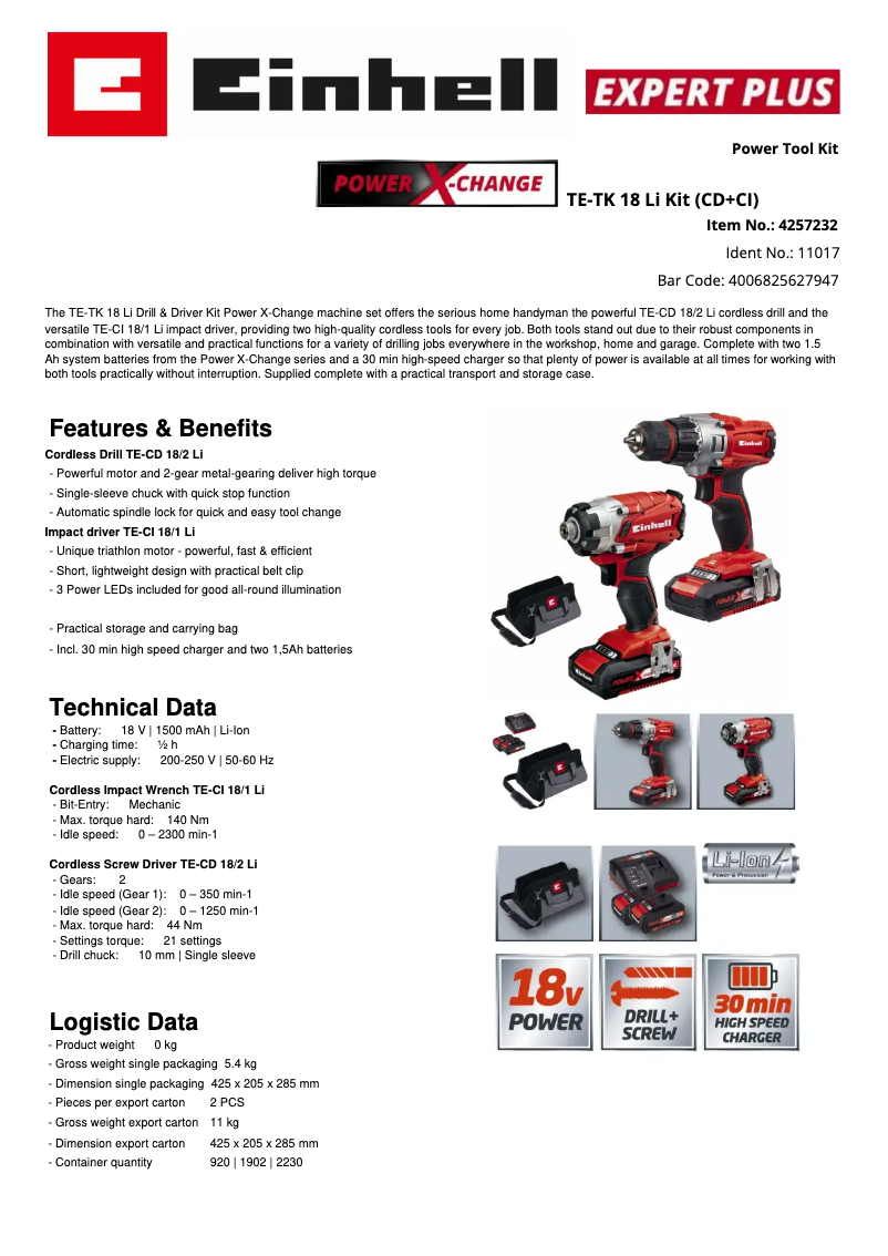 First page image of the manual for TE-TK 18/1 Li