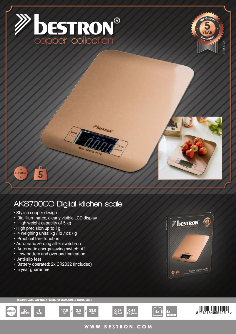 Page 1 of the manual Technical Sheet Bestron AKS700CO