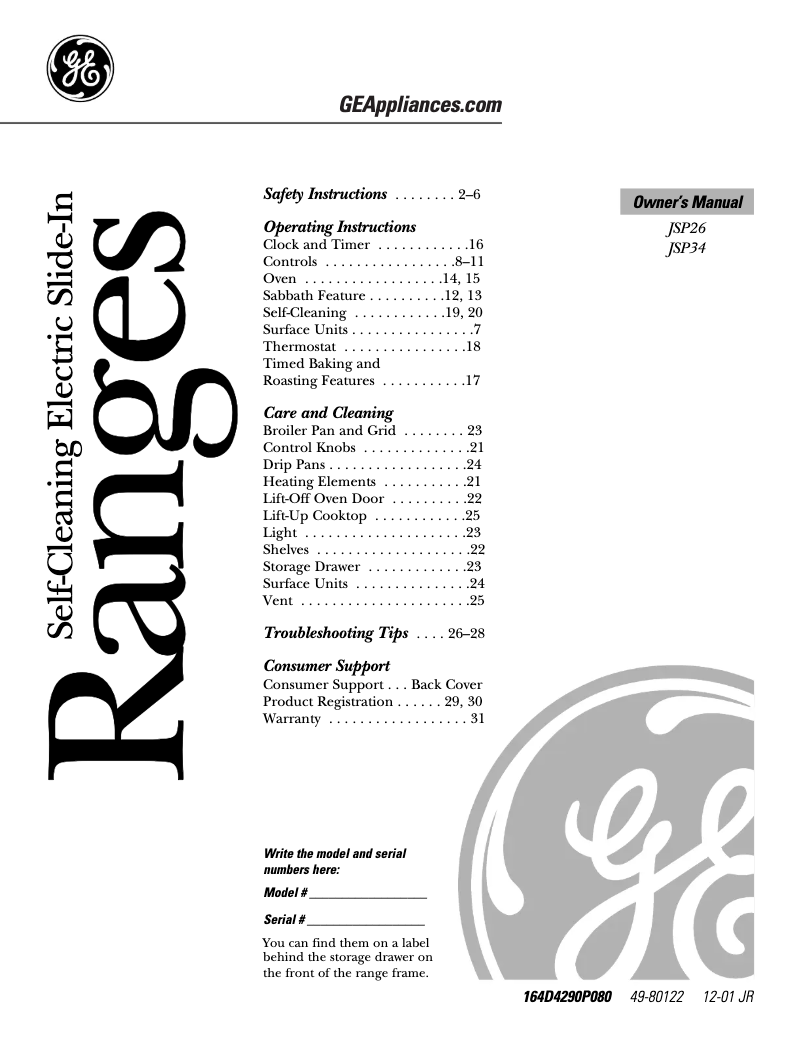 Page 1 of the manual Use and Maintenance Manual GE JSP34WDWW