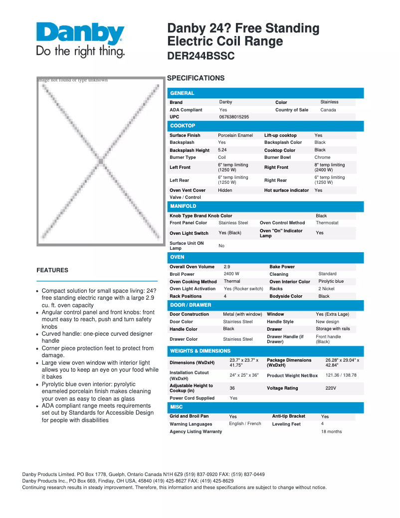 First page image of the manual for DER244BSSC