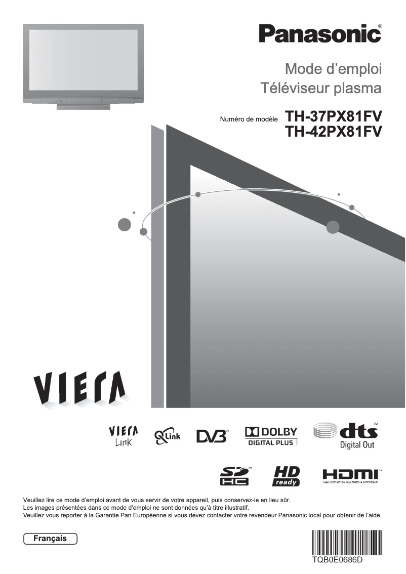 First page image of the manual for Viera TH-37PX81FV