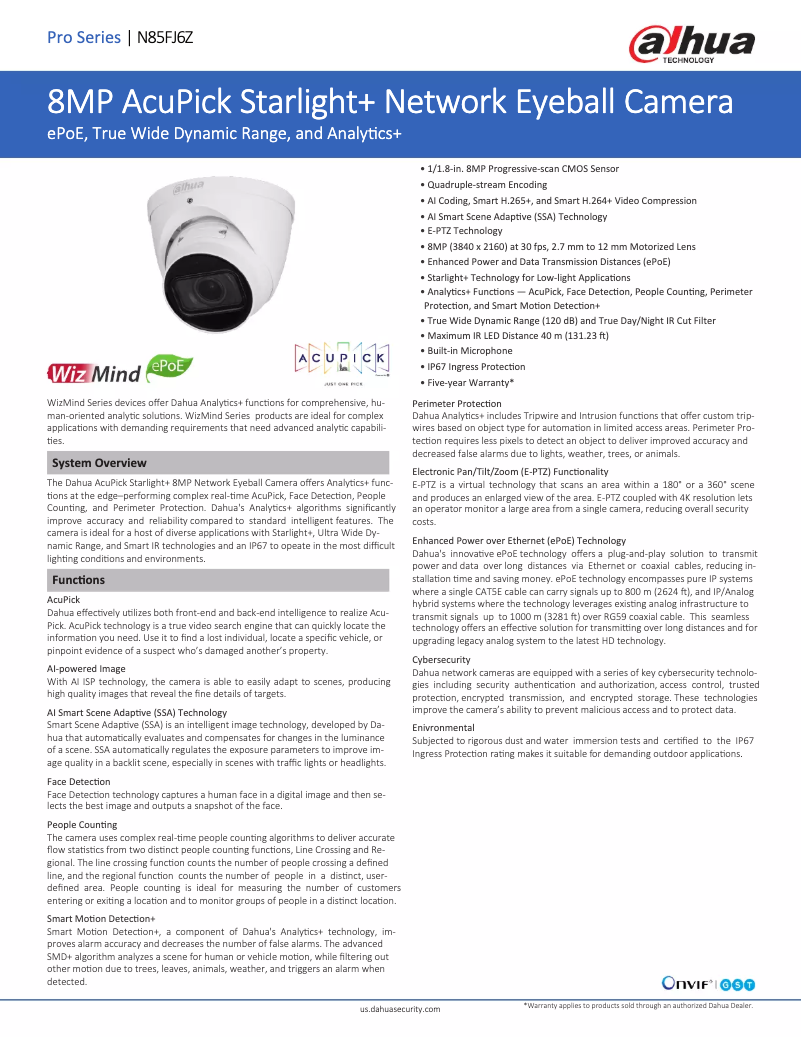 Page 1 of the manual Technical Sheet Dahua Technology N85FJ6Z