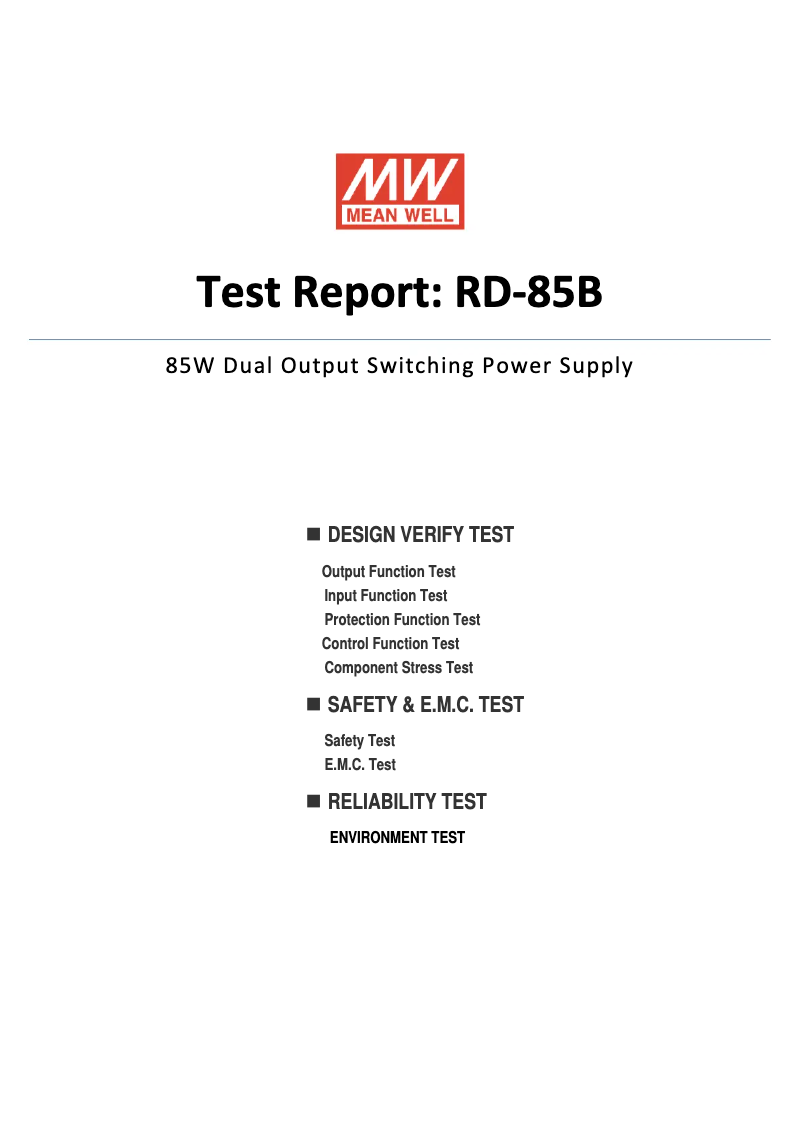 Page 1 of the manual Technical Sheet Mean Well RD-85B