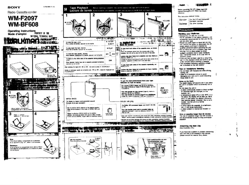 First page image of the manual for Walkman WM-F2097