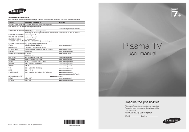 First page image of the manual for PS50C7700YS