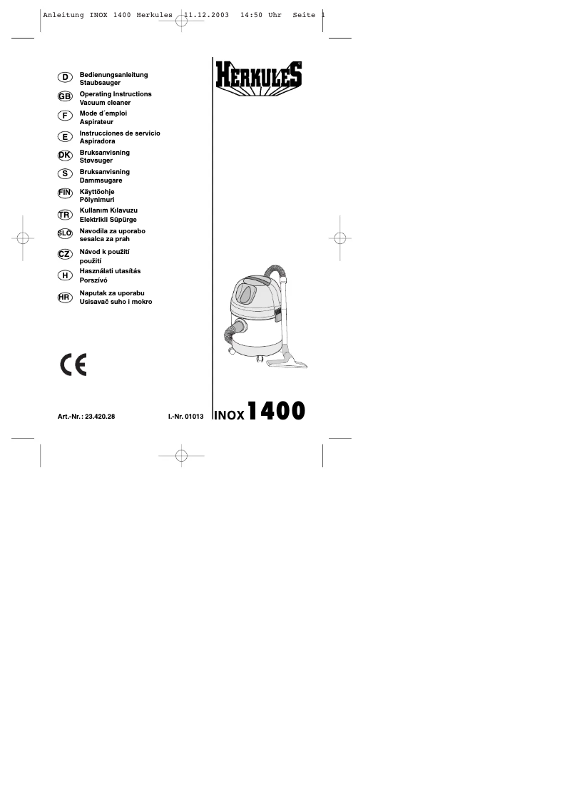 Page 1 of the manual User Manual Herkules INOX 1400