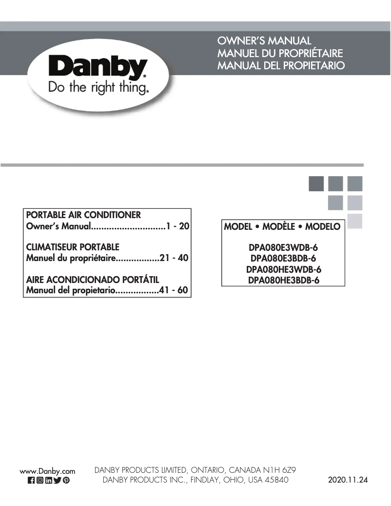 Page 1 of the manual User Manual Danby DPA080E3BDB-6