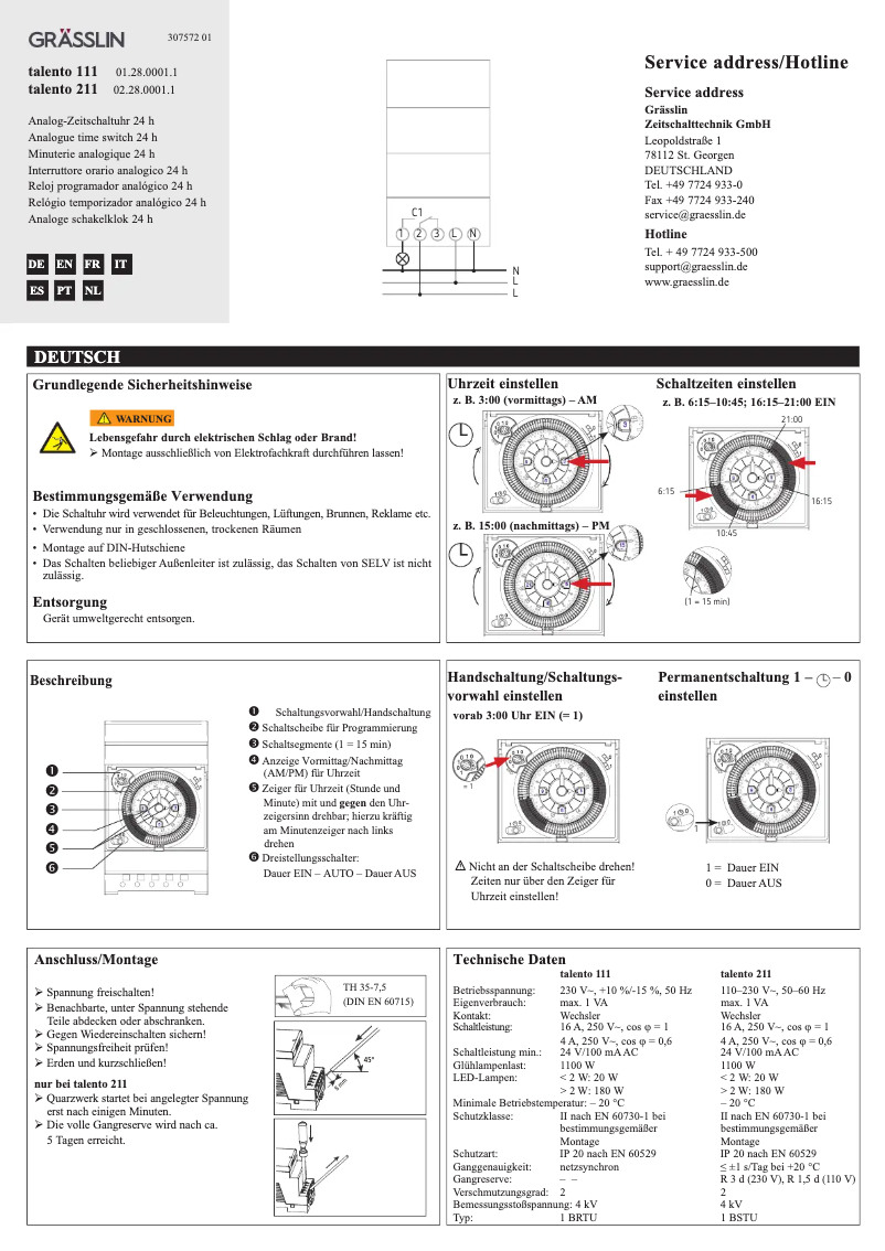 Page 1 of the manual User Manual Grässlin talento 111