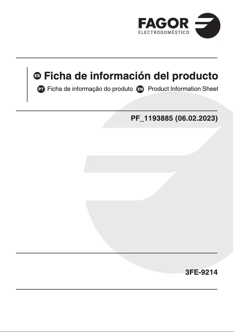 Page 1 of the manual Technical Sheet Fagor 3FE-9214