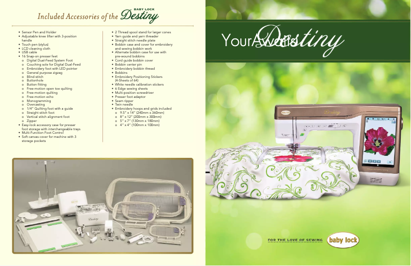 Page 1 of the manual Technical Sheet Baby Lock Destiny