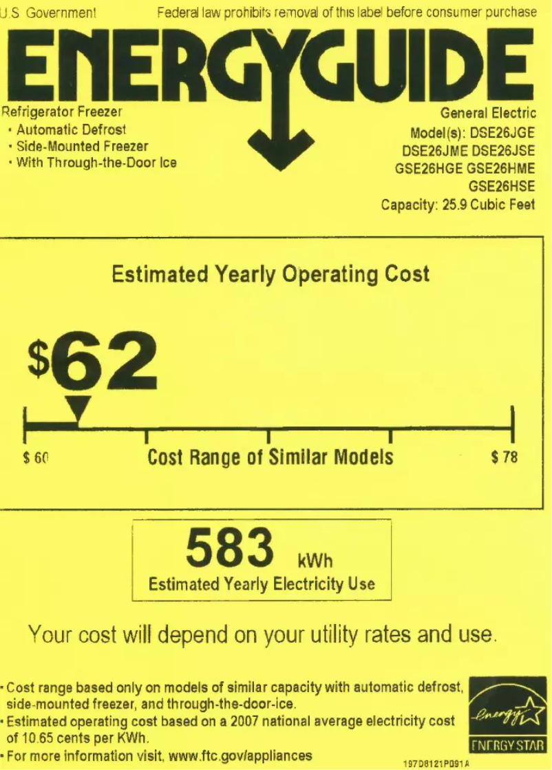 Page 1 of the manual Energy Label Adora DSE26JMEES
