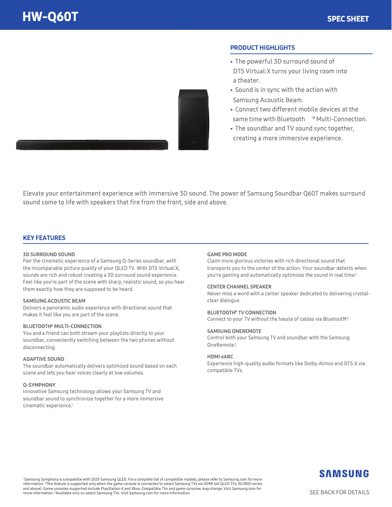 First page image of the manual for HW-Q60T