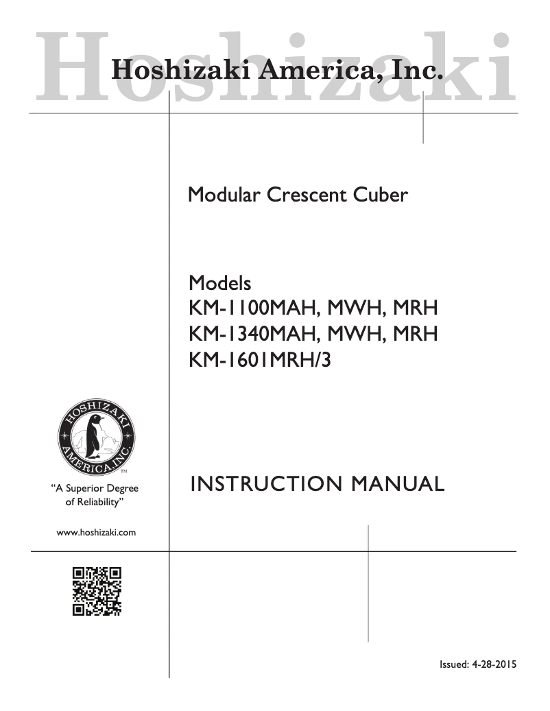 Page 1 of the manual Use and Maintenance Manual Hoshizaki KM-1340MAH