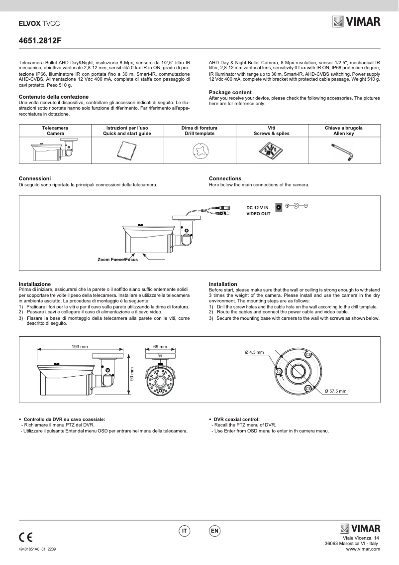 Page 1 of the manual User Manual Vimar ELVOX 4651.2812F