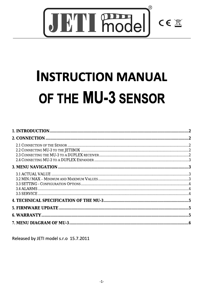 First page image of the manual for MU3 EX