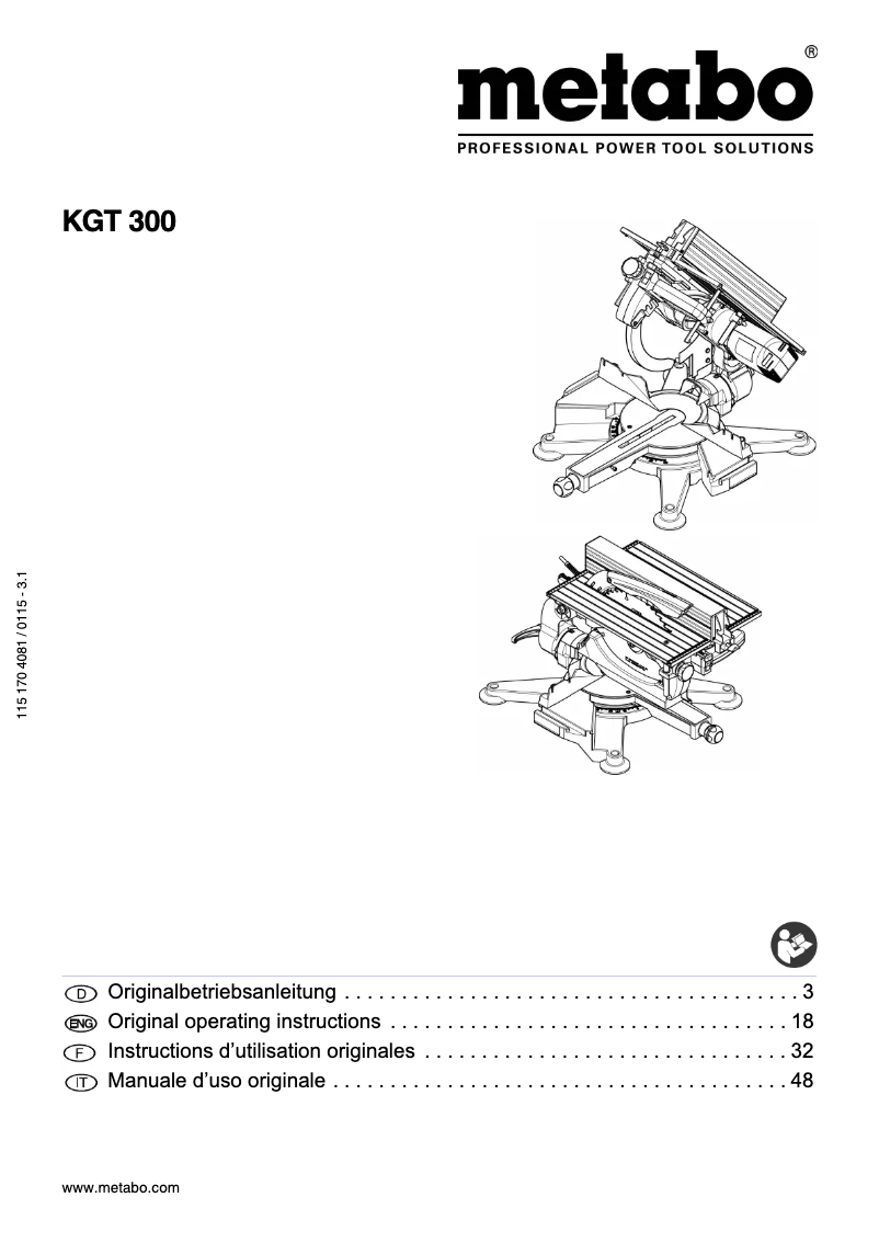 Page 1 of the manual User Manual Metabo KGT 300