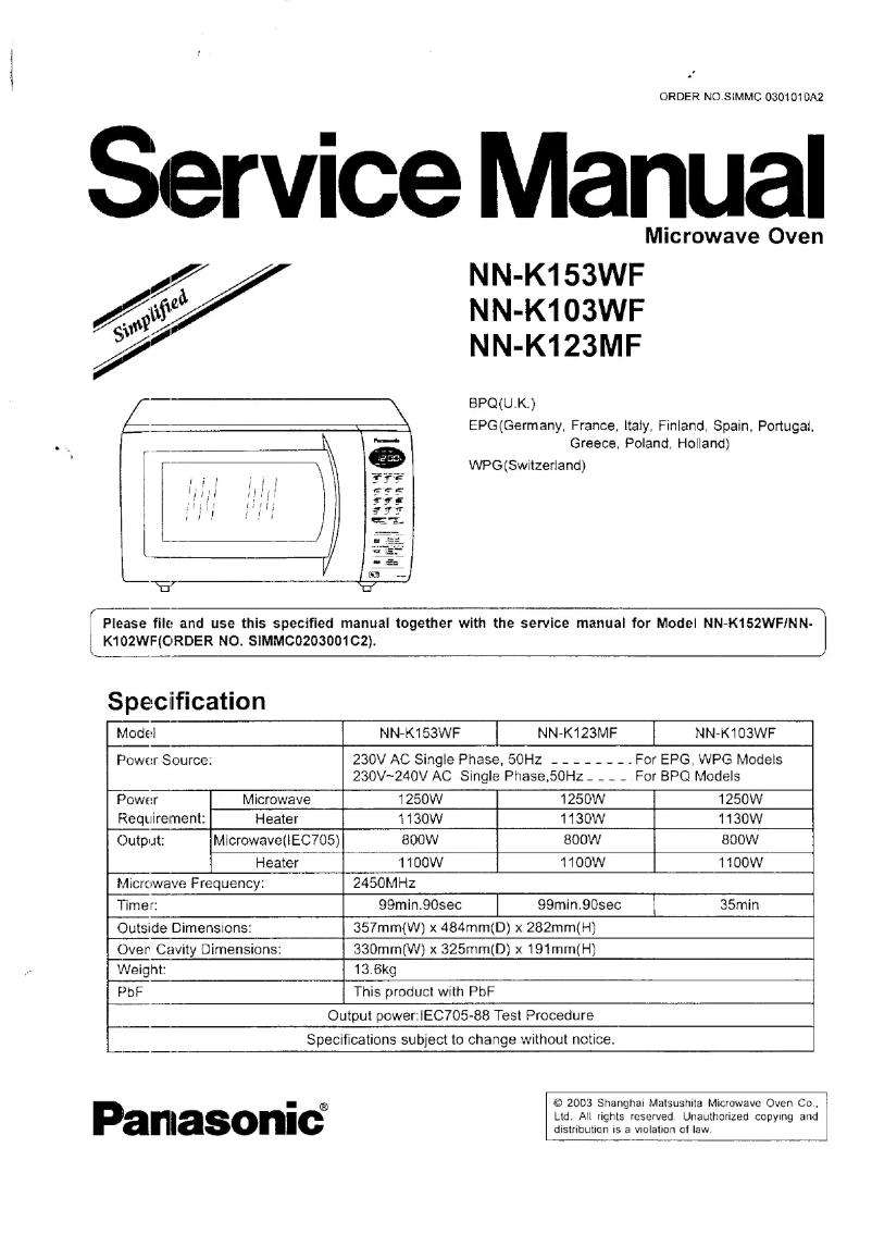 First page image of the manual for NN-K153WF