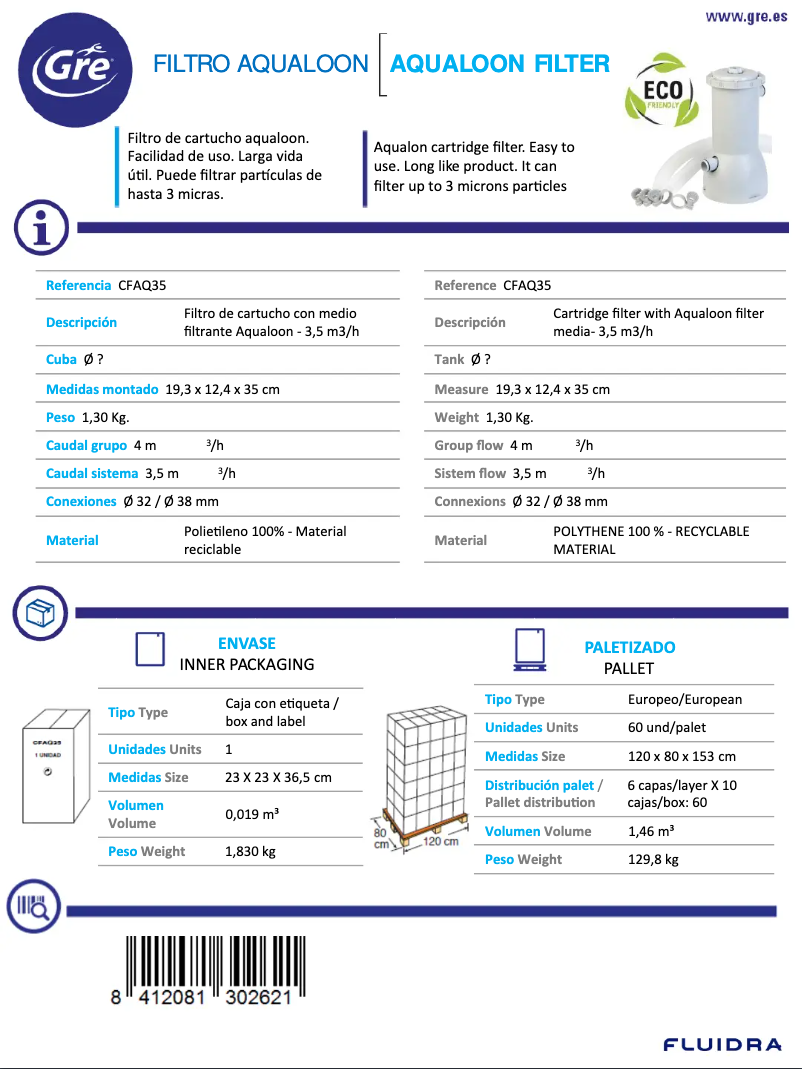 Page 1 of the manual Technical Sheet Gre CFAQ35