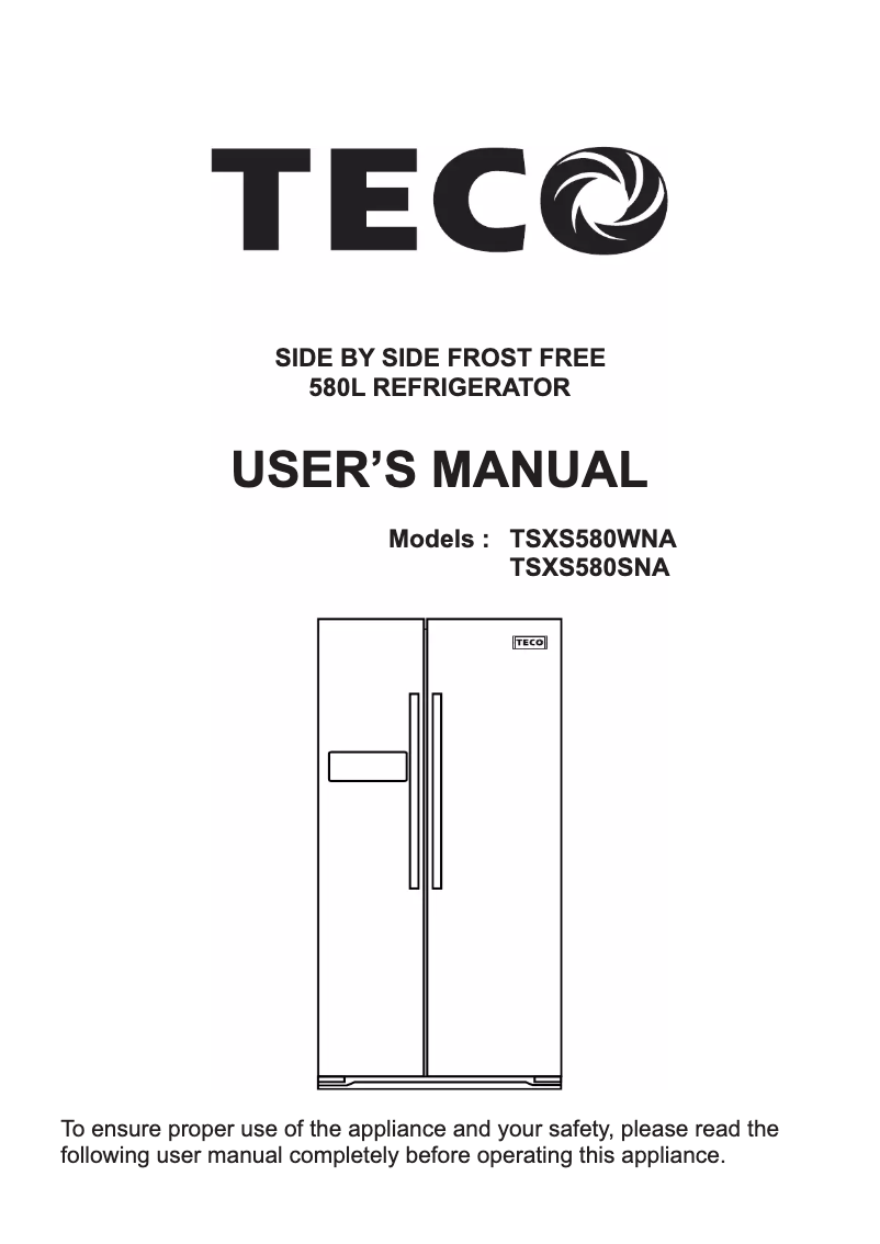 First page image of the manual for TSXS580SNA