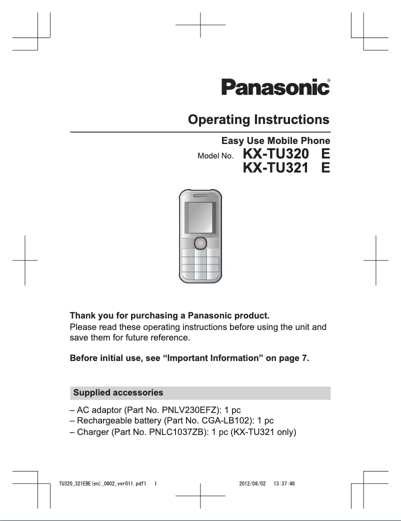 First page image of the manual for KX-TU321EBE
