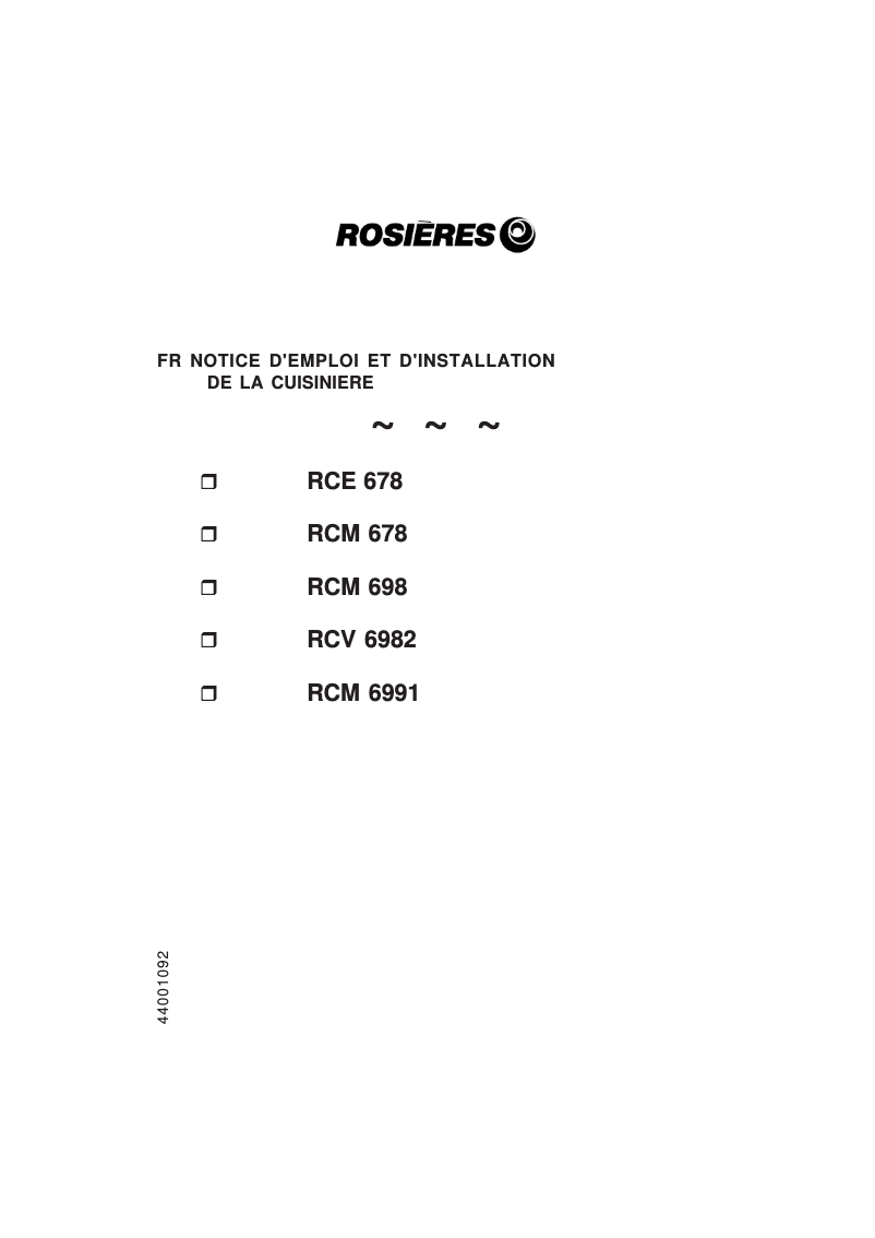 Page 1 of the manual User Manual Rosieres CFRCE678RB