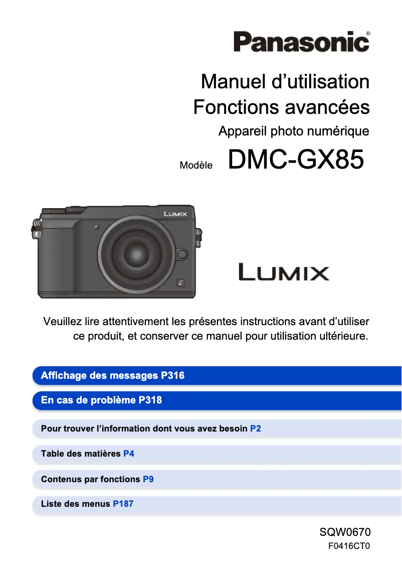 First page image of the manual for Lumix DMC-GX85