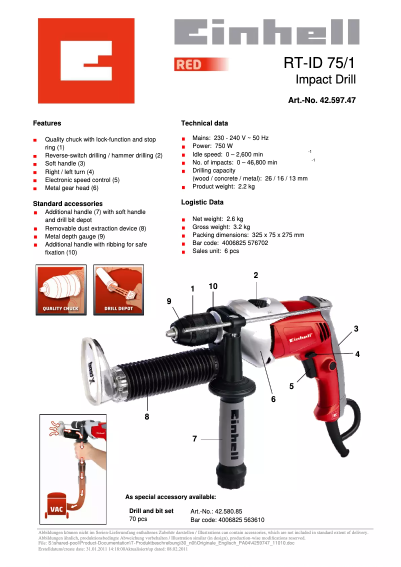 Page 1 of the manual User Manual Einhell RT-ID 75/1