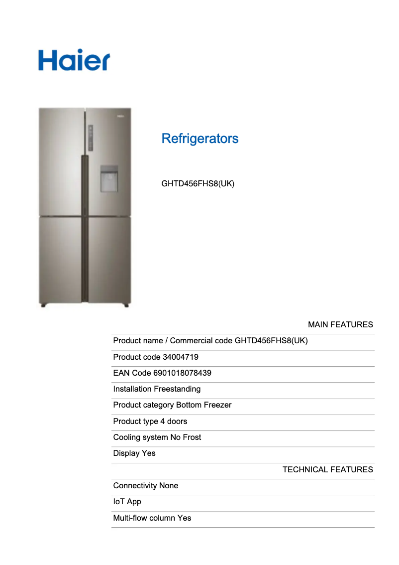 First page image of the manual for GHTD456FHS8