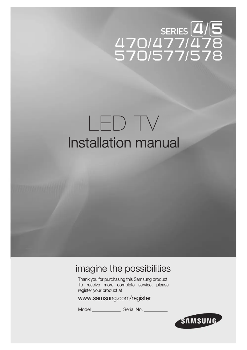 Page 1 of the manual Installation Guide Samsung HG40NA570LF