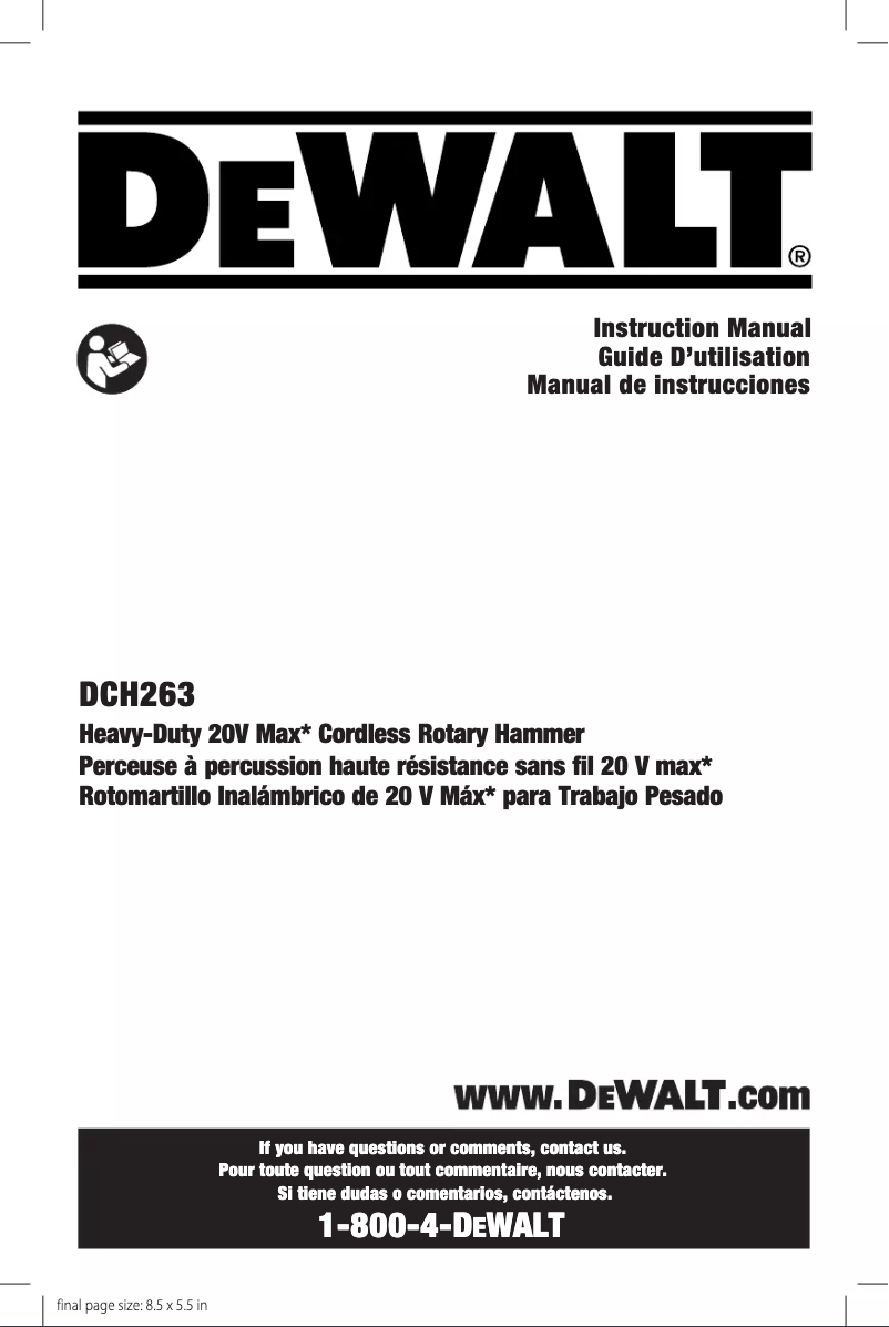 Page 1 of the manual User Manual DeWalt DCH263