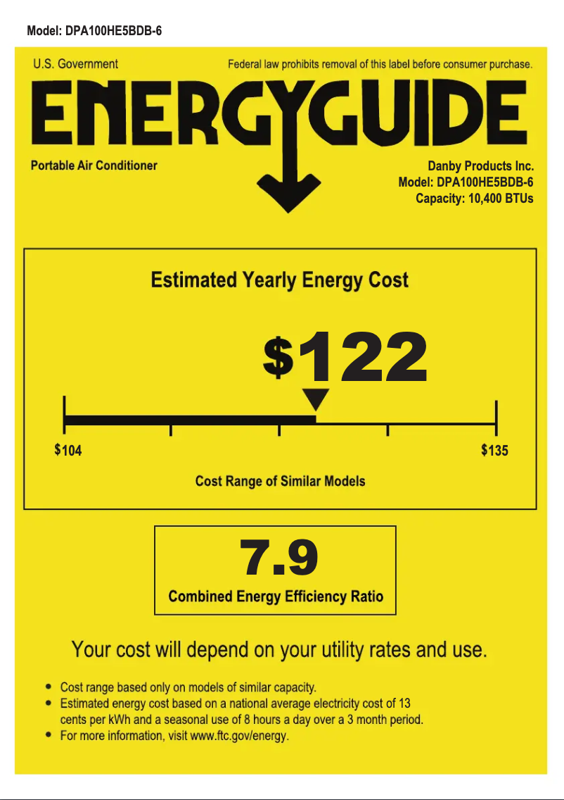 Page 1 of the manual Energy Label Danby DPA100HE5BDB-6