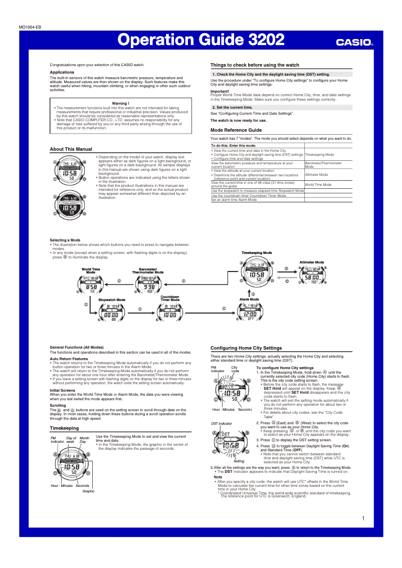 Page 1 of the manual User Manual Casio Twin Sensor SGW300H-1AV