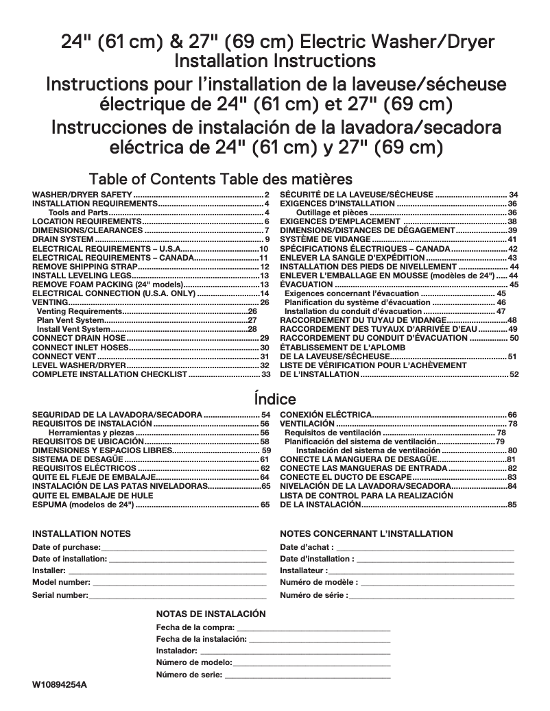 First page image of the manual for WET4027H