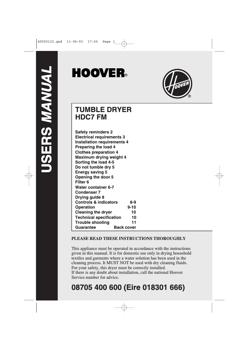 First page image of the manual for HDC 7FM