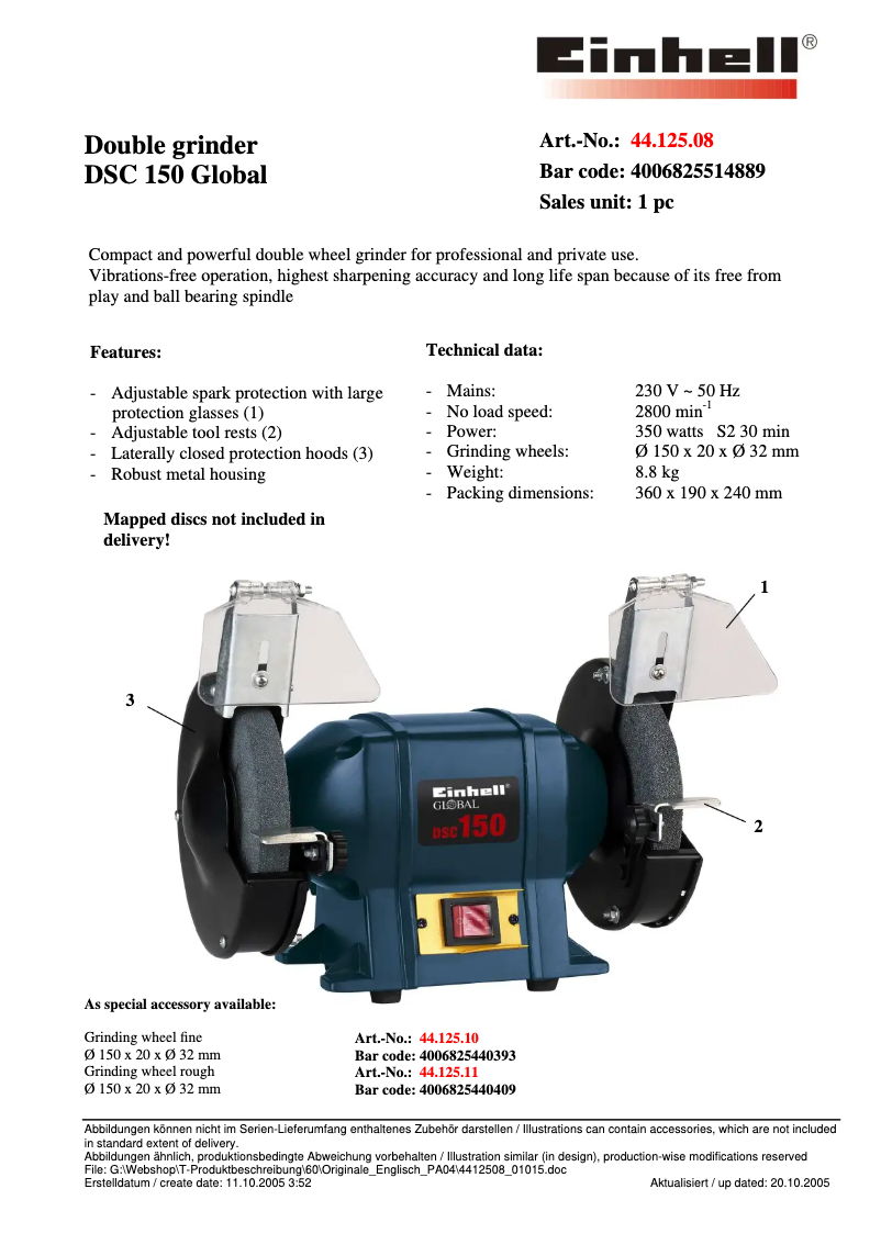 First page image of the manual for DSC 150
