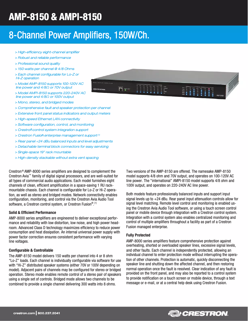 Page 1 de la notice Fiche technique Crestron AMPI-8150